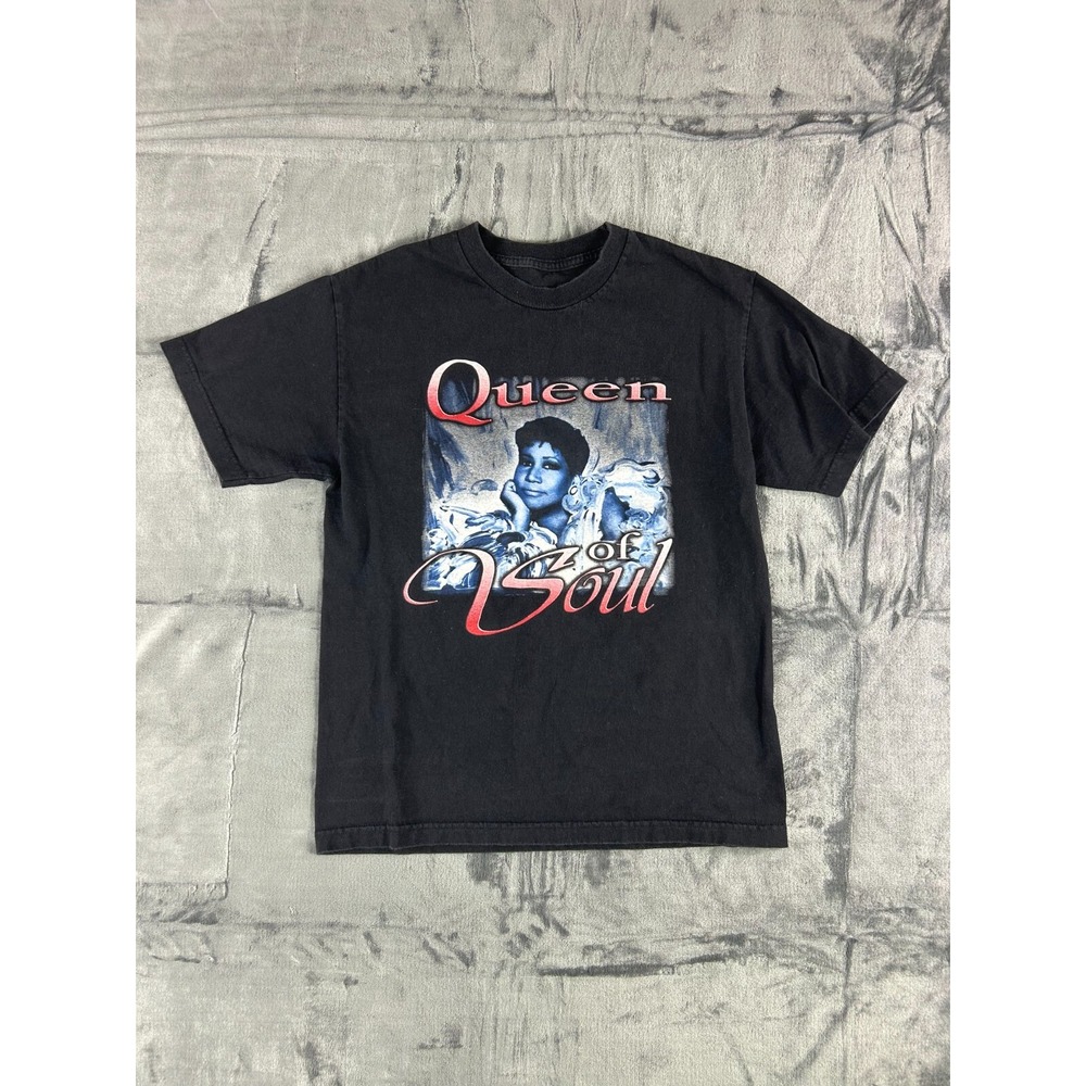 Aretha Franklin Queen of Soul T-Shirt Black Graphic Tee VTG Style Music‎ Large